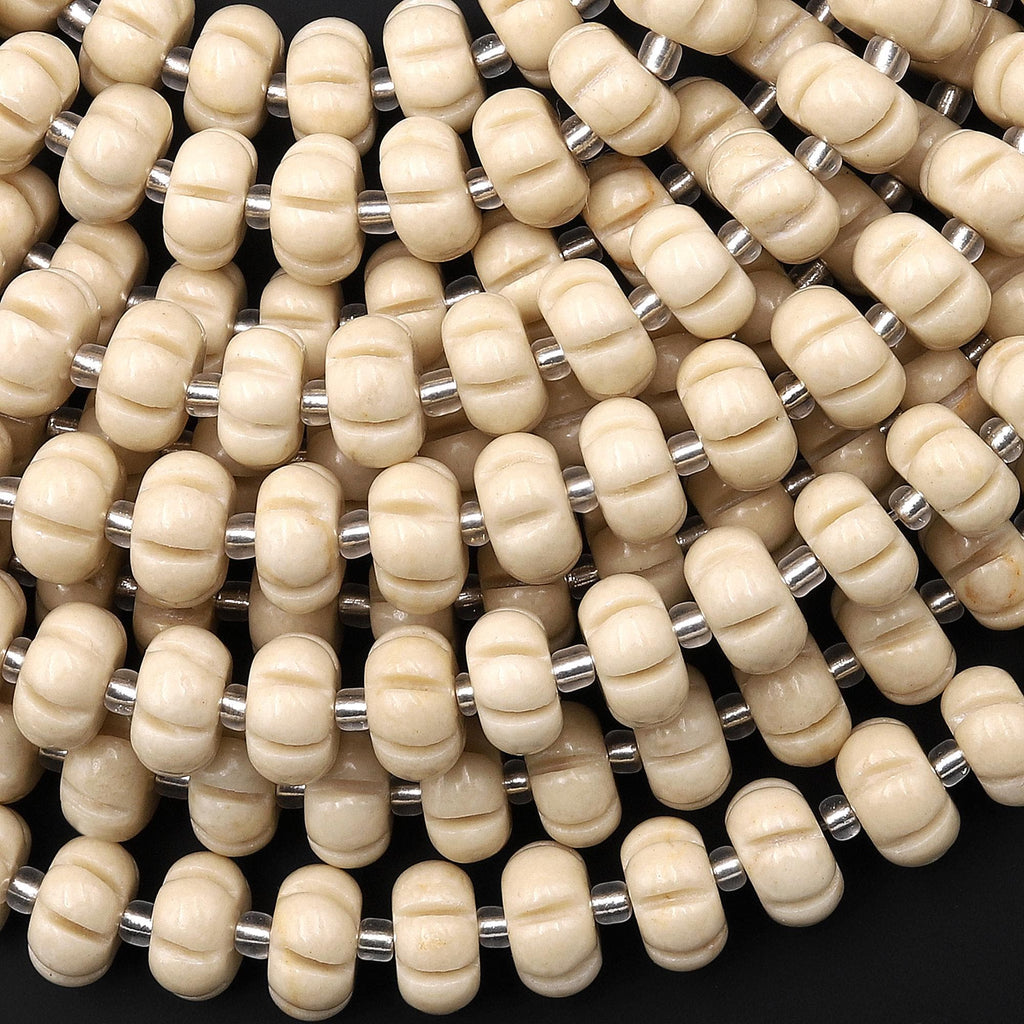 AAA Hand Carved Natural Fossil Jasper Aka Riverstone 10mm Melon Pumpkin Gemstone Beads