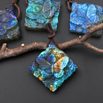 AAA Hand Carved Natural Labradorite Butterfly Diamond Square Pendant Side Drilled Gemstone Focal Bead