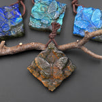 AAA Hand Carved Natural Labradorite Butterfly Diamond Square Pendant Side Drilled Gemstone Focal Bead