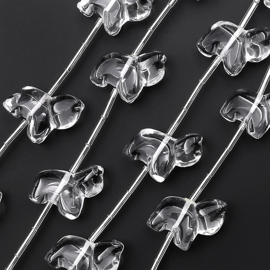 AAA Hand Carved Genuine Natural Rock Quartz Dog Center Drilled Focal Beads
