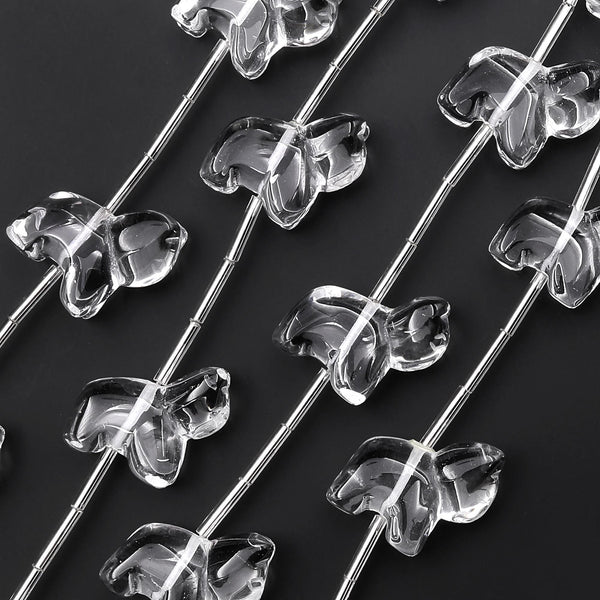 AAA Hand Carved Genuine Natural Rock Quartz Dog Center Drilled Focal Beads