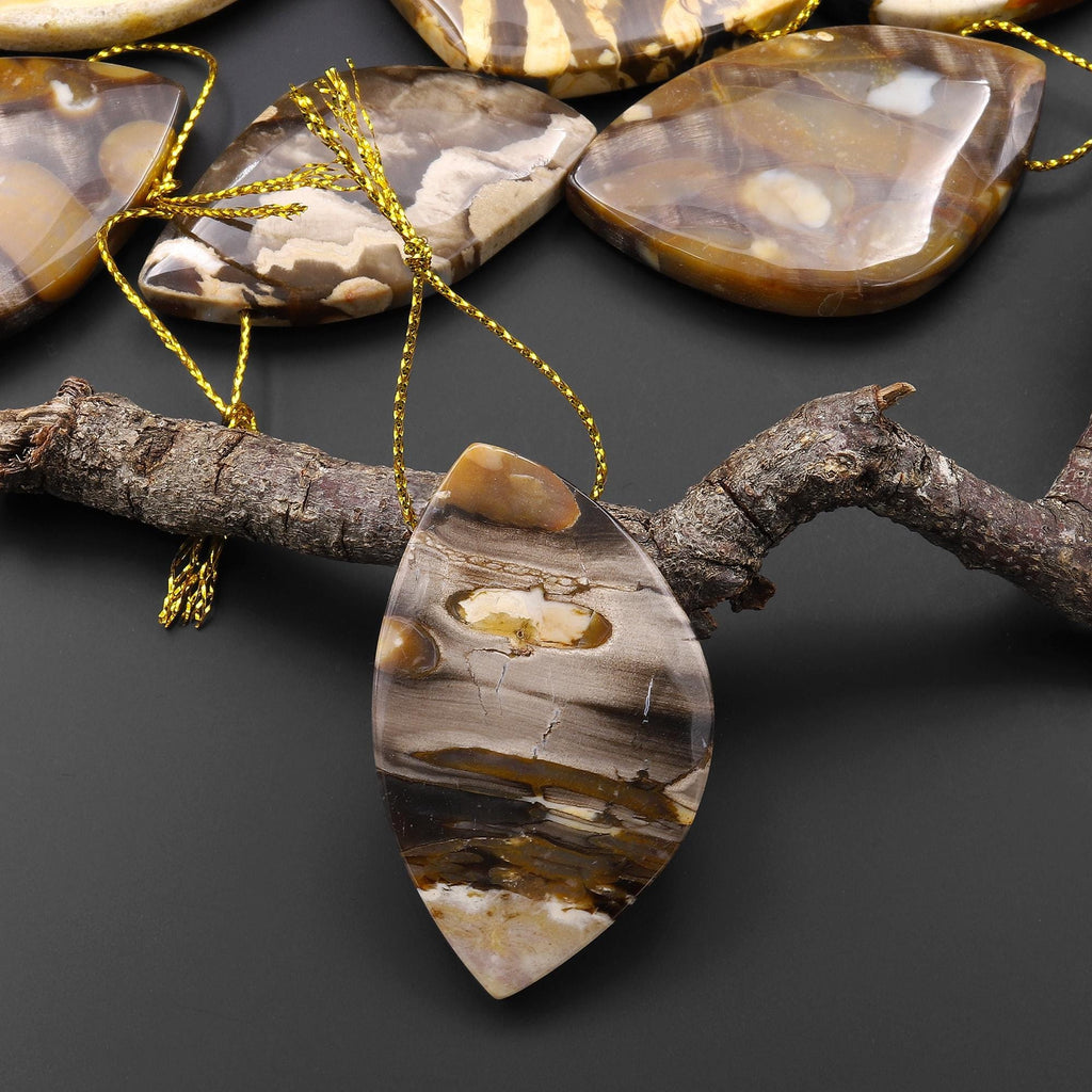 Rare Natural Australian Peanut Wood Top Side Drilled Abstract Leaf Shaped Pendant A3