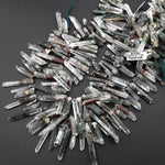 Natural Green Reddish Brown Lodalite Phantom Quartz Crystal Beads Top Side Drilled Gemstone Point 15.5" Strand