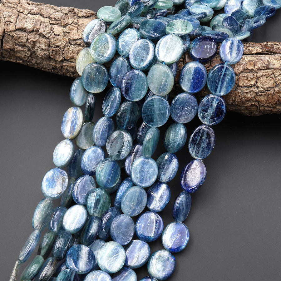Rare Natural Bicolor Blue Green Kyanite Oval Beads Gemstone 15.5" Strand