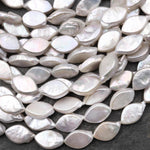 Real Genuine Natural White Freshwater Flat Marquise Leaf Pearl 16" Strand