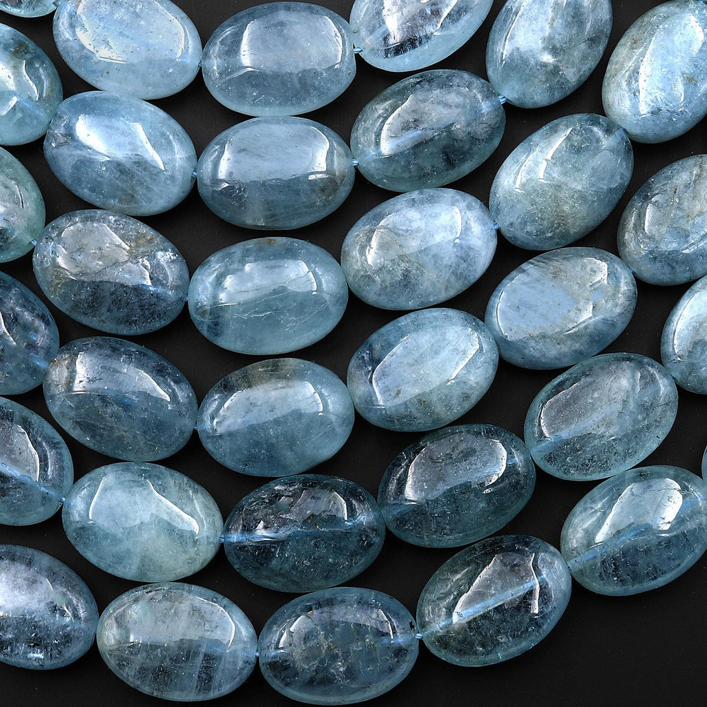 Extra Translucent Natural Blue Aquamarine Beads Smooth Puffy Oval 18x13mm 15.5" Strand