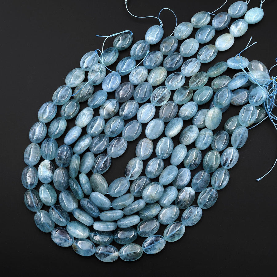 Extra Translucent Natural Blue Aquamarine Beads Smooth Puffy Oval 18x13mm 15.5" Strand