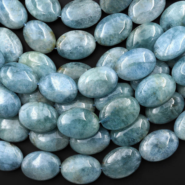 Natural Aqua Blue Green Aquamarine Beads Smooth Puffy Oval 18x13mm 15.5" Strand