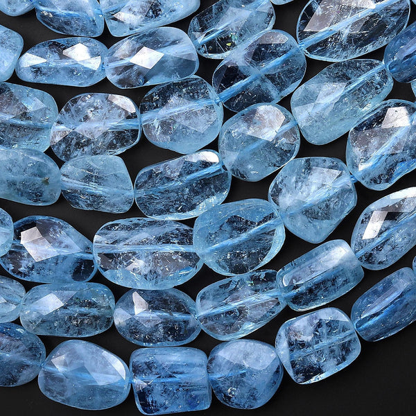 AAA Hand Faceted Natural Blue Aquamarine Nugget Gemstone Beads 16" Strand