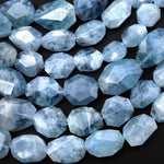 Faceted Graduated Translucent Natural Blue Aquamarine Octagon Flat 13mm 23mm Beads Gemstone 16" Strand