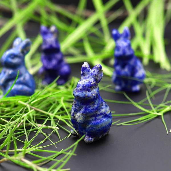 Hand-Carved Natural Blue Lapis Bunny Rabbit Figurine Crystal Miniature