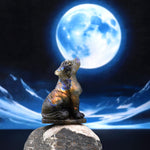 Hand-Carved Natural Labradorite Wolf Howling Full Moon Figurine Crystal Miniature