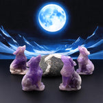 Hand-Carved Natural Purple Amethyst Wolf Howling Full Moon Figurine Crystal Miniature