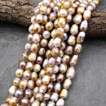 Large Genuine Freshwater Baroque Pearl Metallic Iridescent Golden Mauve Pink 15.5" Strand