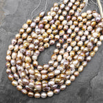 Large Genuine Freshwater Baroque Pearl Metallic Iridescent Golden Mauve Pink 15.5" Strand