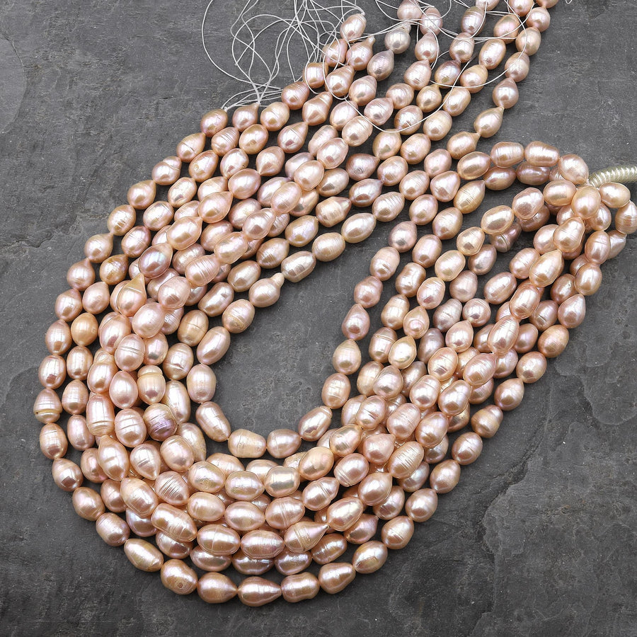 Genuine Natural Freshwater Pink Potato Oval Teardrop Pearl 15.5" Strand