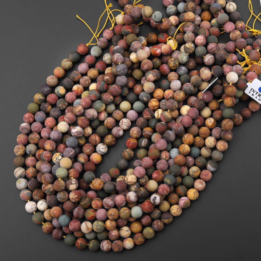 Matte Natural Red Creek Jasper 4mm 6mm 8mm 10mm 12mm Smooth Round Beads Red Green Yellow Brown Aka Multicolor Picasso Jasper 15.5" Strand