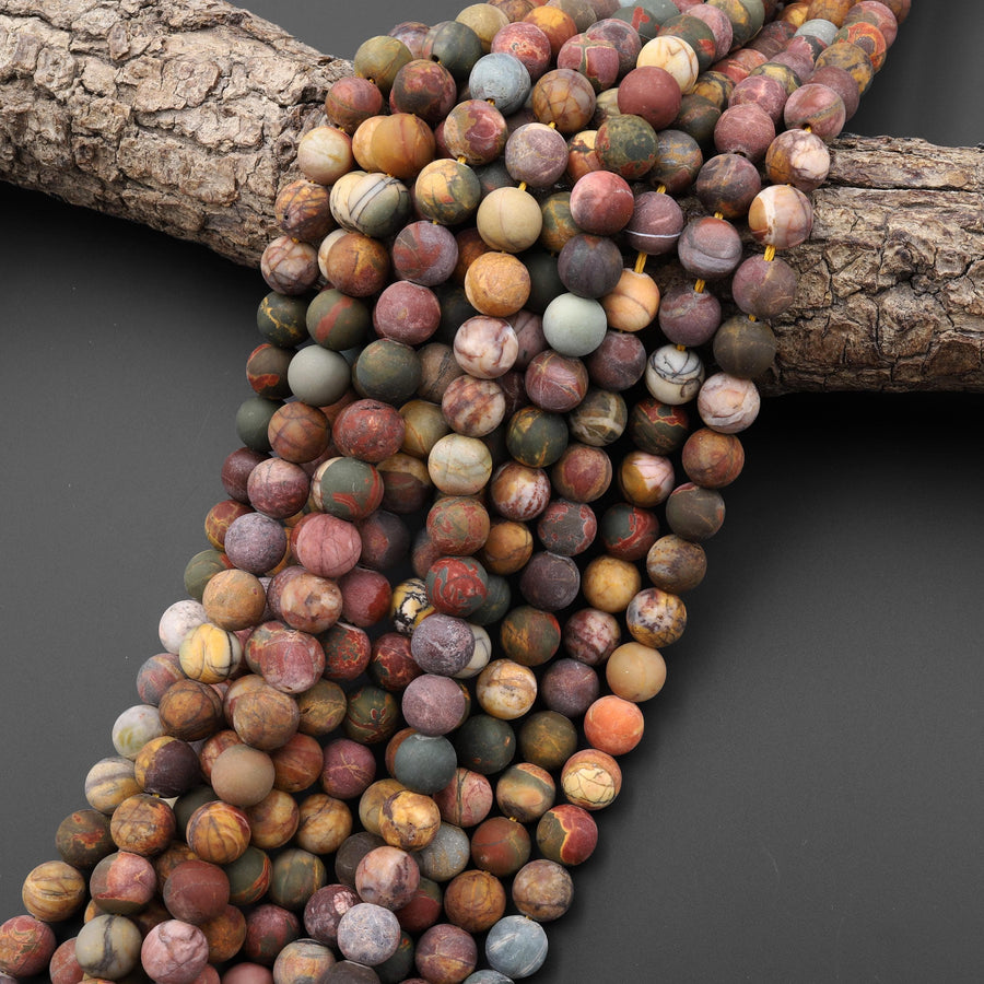 Matte Natural Red Creek Jasper 4mm 6mm 8mm 10mm 12mm Smooth Round Beads Red Green Yellow Brown Aka Multicolor Picasso Jasper 15.5" Strand