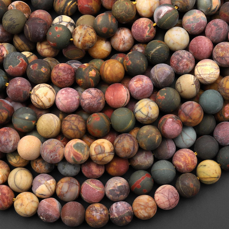 Matte Natural Red Creek Jasper 4mm 6mm 8mm 10mm 12mm Smooth Round Beads Red Green Yellow Brown Aka Multicolor Picasso Jasper 15.5" Strand
