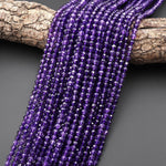 AAA Faceted Natural Purple Amethyst 4mm Round Beads Gemstone 15.5" Strand
