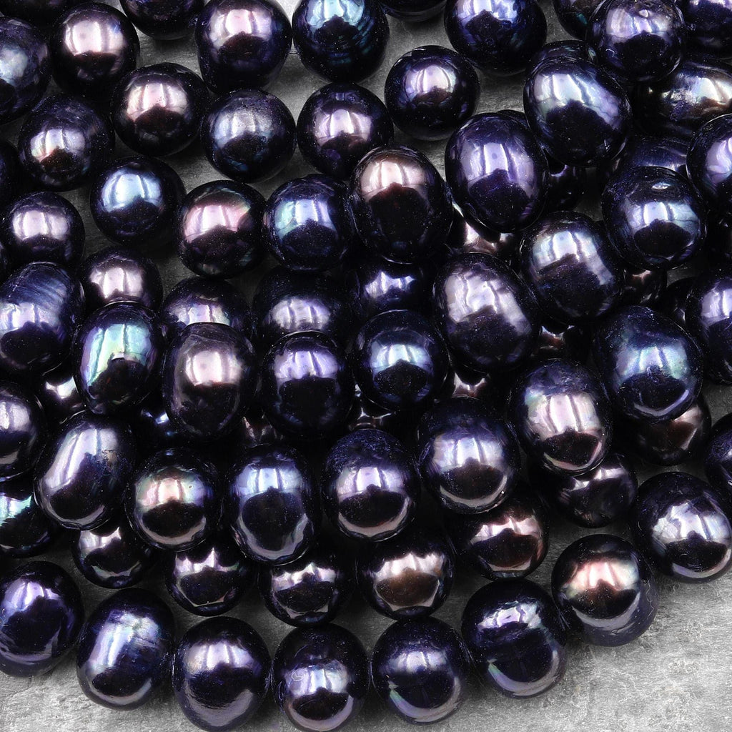 Large Black Midnight Blue Freshwater Potato Pearls 12mm Brilliant 15.5" Strand