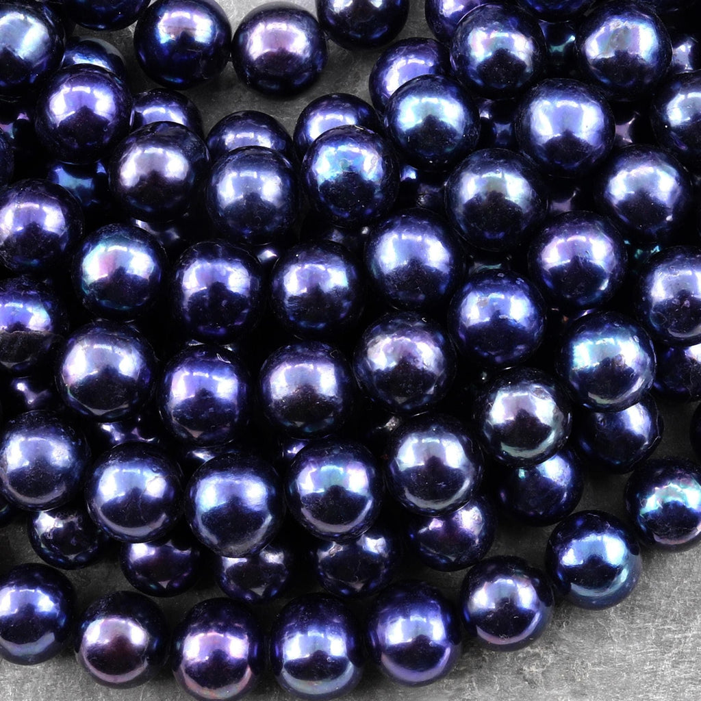 Genuine Black Midnight Blue Freshwater Pearl 10mm Round Iridescent Classic Pearl 15.5" Strand