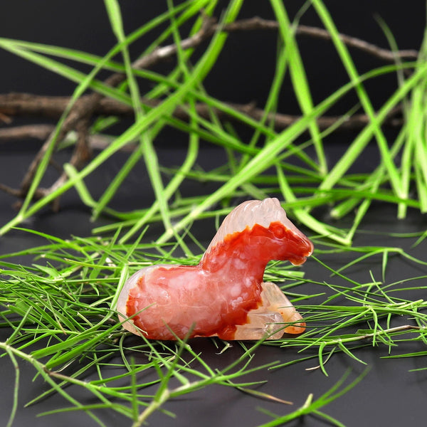 Hand-Carved Natural Red Agate Horse Figurine Crystal Miniature A4