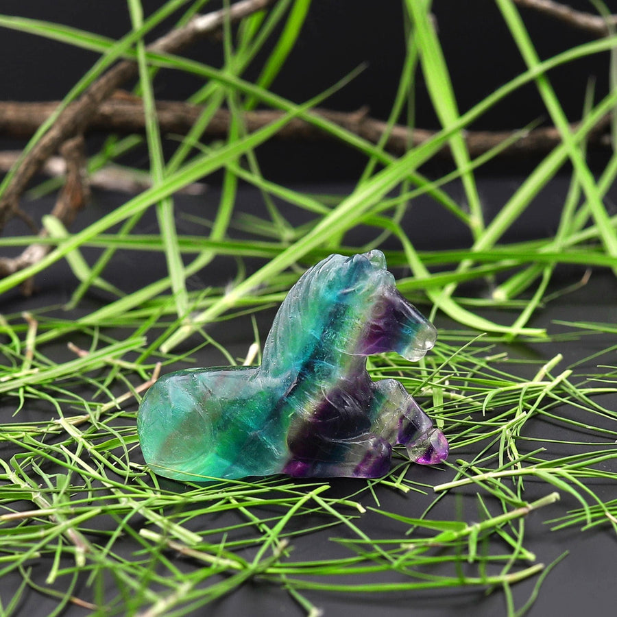Hand-Carved Natural Fluorite Horse Figurine Crystal Miniature