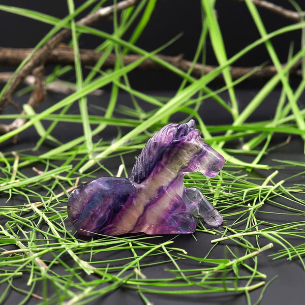 Hand-Carved Natural Fluorite Horse Figurine Crystal Miniature A3