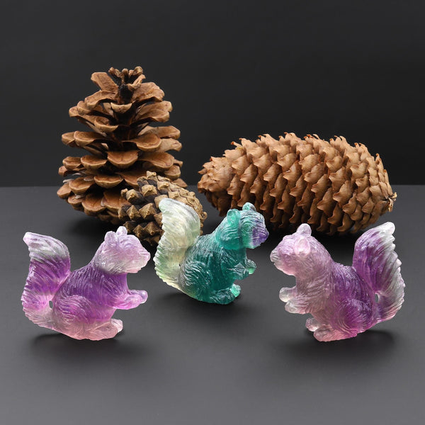 Hand-Carved Natural Fluorite Squirrel Figurine Crystal Miniature