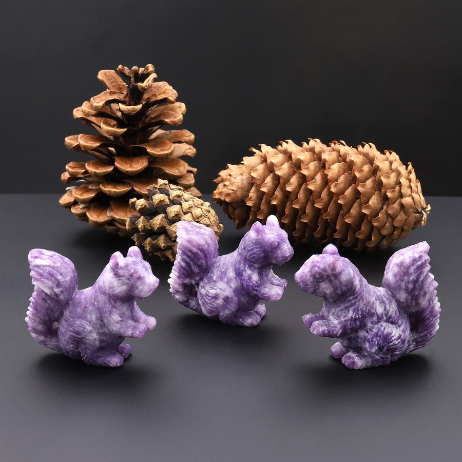 Hand-Carved Natural Lilac Purple Squirrel Figurine Crystal Miniature