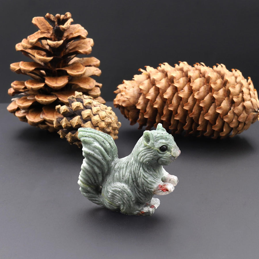 Hand-Carved Natural African Bloodstone Squirrel Figurine Crystal Miniature