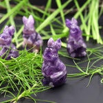 Hand-Carved Natural Purple Chevron Amethyst Bunny Rabbit Figurine Crystal Miniature