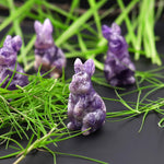 Hand-Carved Natural Purple Chevron Amethyst Bunny Rabbit Figurine Crystal Miniature