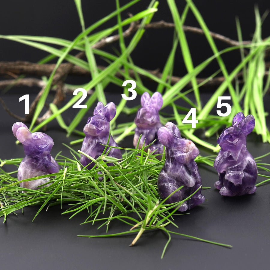 Hand-Carved Natural Purple Chevron Amethyst Bunny Rabbit Figurine Crystal Miniature Choose Your Own Rabbit