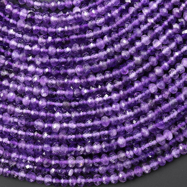 AAA Faceted Natural Purple Amethyst 4mm Rondelle Gemstone Beads 15.5" Strand