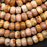 AAA Natural Fossil Coral Smooth Rondelle Beads 12mm Colorful Orange Red Pink 15.5" Strand