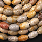 AAA Large Hole Beads Natural Fossil Coral Smooth Drum Barrel Beads 20mm Golden Brown Beige Tan Yellow Gemstone 8"