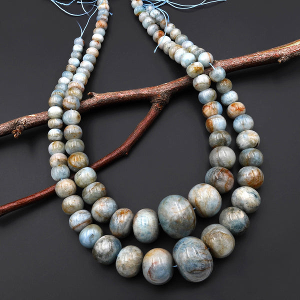 Large Graduated Real Genuine Natural Aquamarine Thick Rondelle 8mm 28mm Beads Ready for Statement Necklace 18" Strand