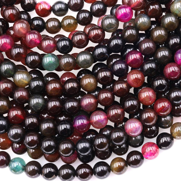 Multicolor Earthy Brown Dark Pink Forest Green Agate 6mm Smooth Round Beads 15.5" Strand