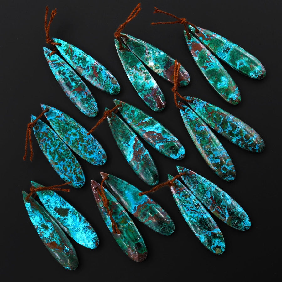 Rare Natural Malachite Chrysocolla Teardrop Earring Pair Drilled Matched Gemstone Beads From Australia