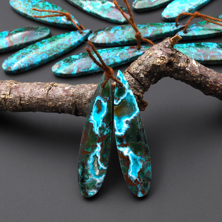 Rare Natural Malachite Chrysocolla Teardrop Earring Pair Drilled Matched Gemstone Beads From Australia A5