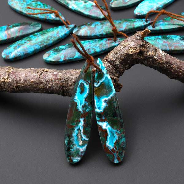 Rare Natural Malachite Chrysocolla Teardrop Earring Pair Drilled Matched Gemstone Beads From Australia A5