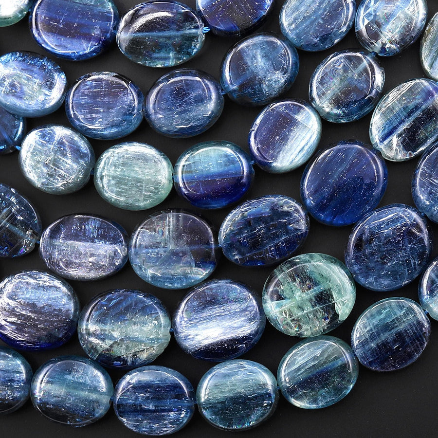 Rare Natural Bicolor Blue Green Kyanite Oval Beads 8mm 10mm 12mm 14mm 16mm Gemstone 15.5" Strand