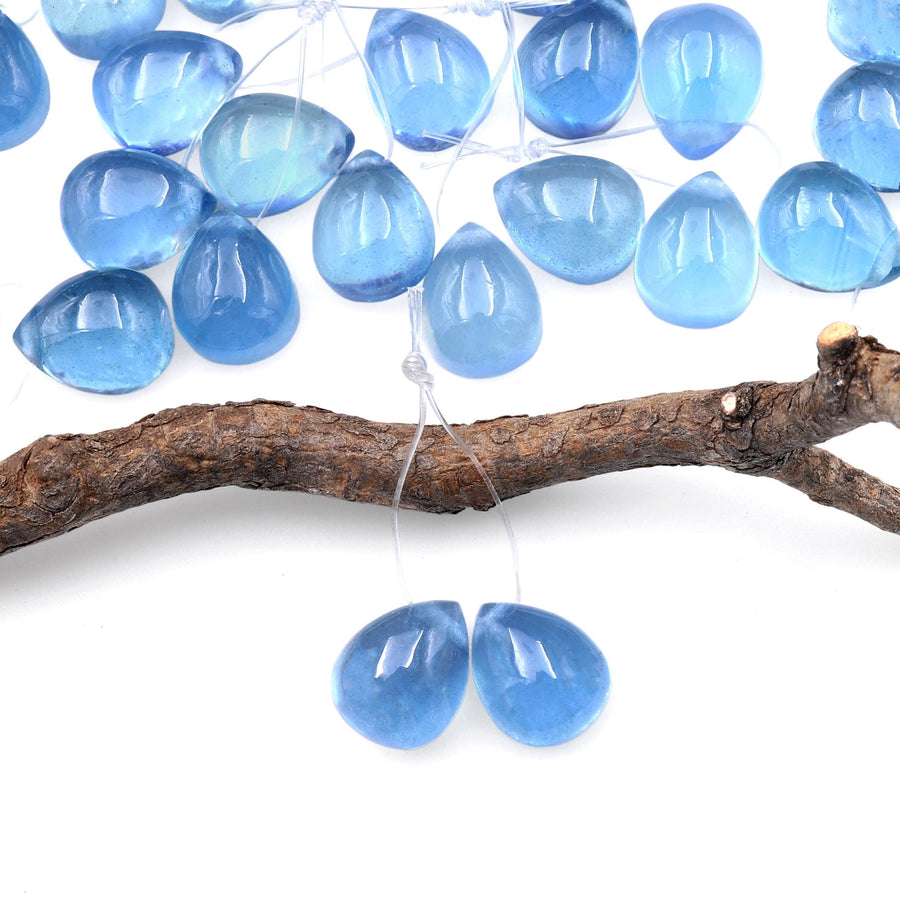 AAA Natural Santa Maria Blue Aquamarine Teardrop Earring Pair Side Drilled Gemstone Matched Beads