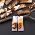 Natural Polka Dot Agate Earring Drilled Gemstone Short Rectangle Matched Beads Pair From Oregon