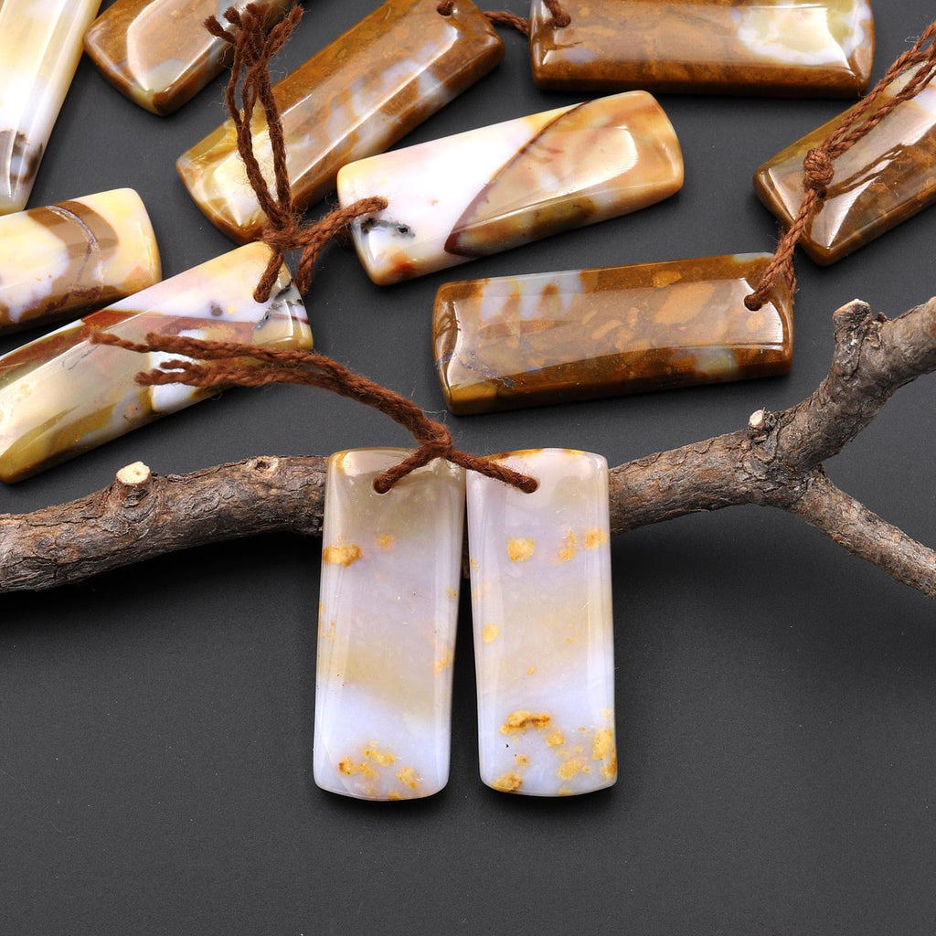 Natural Polka Dot Agate Earring Drilled Gemstone Short Rectangle Matched Beads Pair From Oregon A4