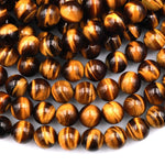 AAA+ Natural Tiger's Eye 4mm 6mm 8mm 10mm 12mm 14mm 16mm Round Beads Amazing Chatoyant Swirls 15.5" Strand