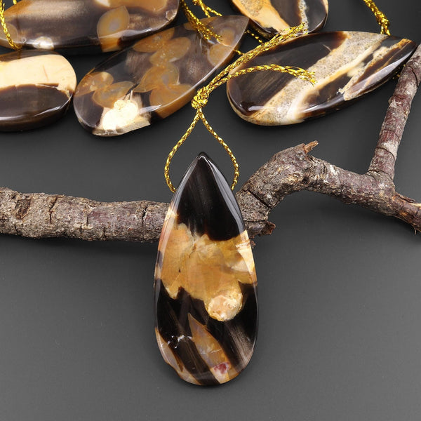 Rare Natural Australian Peanut Wood Top Side Drilled Long Teardrop Pendant A2
