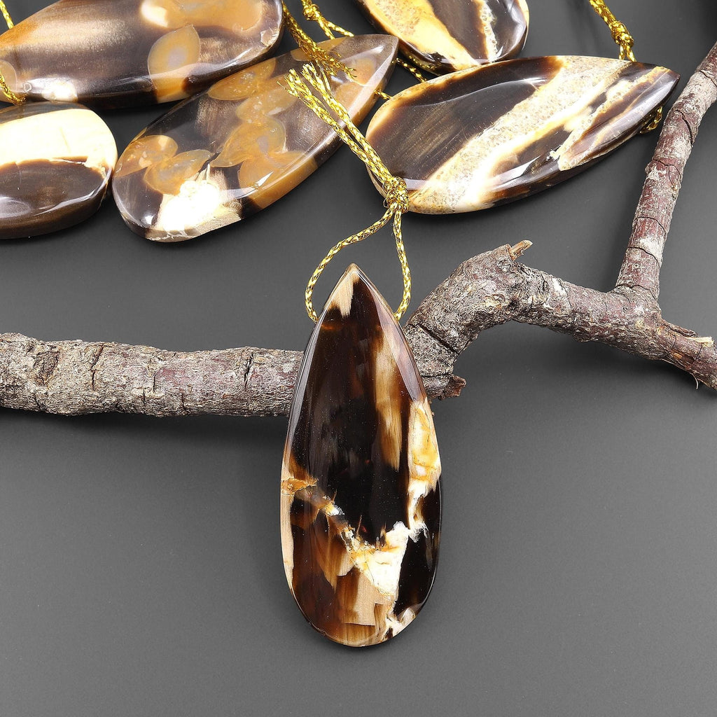 Rare Natural Australian Peanut Wood Top Side Drilled Long Teardrop Pendant A3